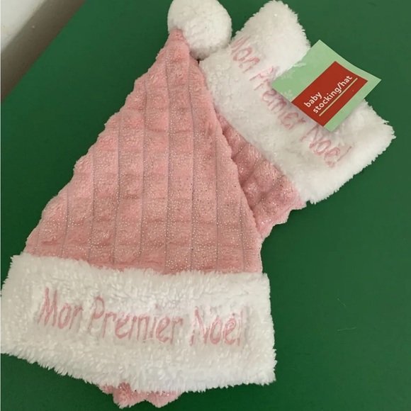 New Baby Stocking & Hat Set My First Christmas In French Pink Mon Premier Noel - Picture 1 of 10